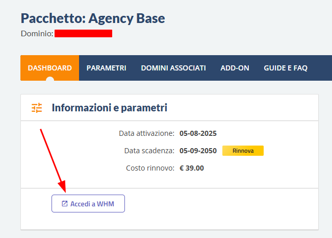 accedi a whm